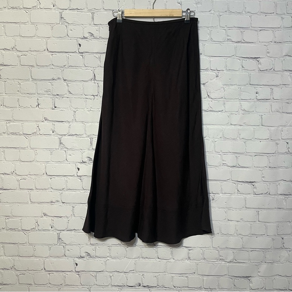 NIC + ZOE Women’s Elegant Brown Midi Skirt Linen Blend Size 10 Elastic Waist